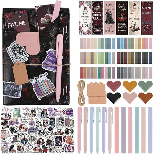 Blind Date with a Book Gift Box 6 Set Blind Book Date Gift Supplies Includes Kraft Paper Tags Bookmark Pens Stickers for Women Book Lover Club Librarian Bookish Reader Gifts (Dark Romance)