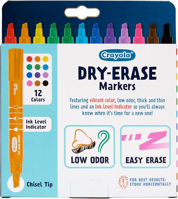 Crayola Take Note Dry Erase Markers for School (12ct) Teacher Classroom Supplies, Chisel Tip Whiteboard Markers, Spring Crafts, Low Odor