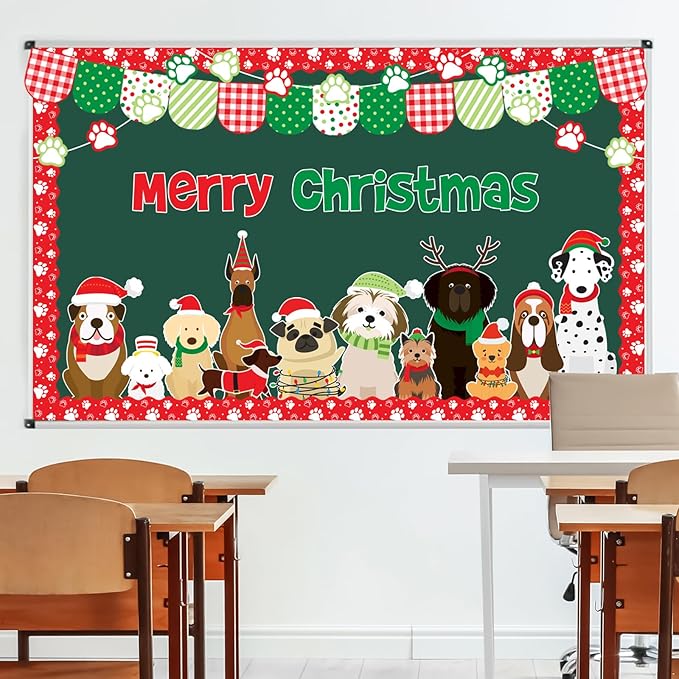 JarThenaAMCS 73Pcs Christmas Pet Dog Bulletin Board Decoration Set Cute Puppy Theme Paper Cutouts for Xmas Holiday School Classroom Chalkboard Decor