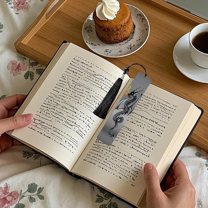 Dragon Bookmark Gift for Men Boys: Cool Book Page Markers, Dragon Metal Book Mark Clips for Reading, Gifts for Kids Men Adults Office School Supplies with Gift Box (Double Printed)