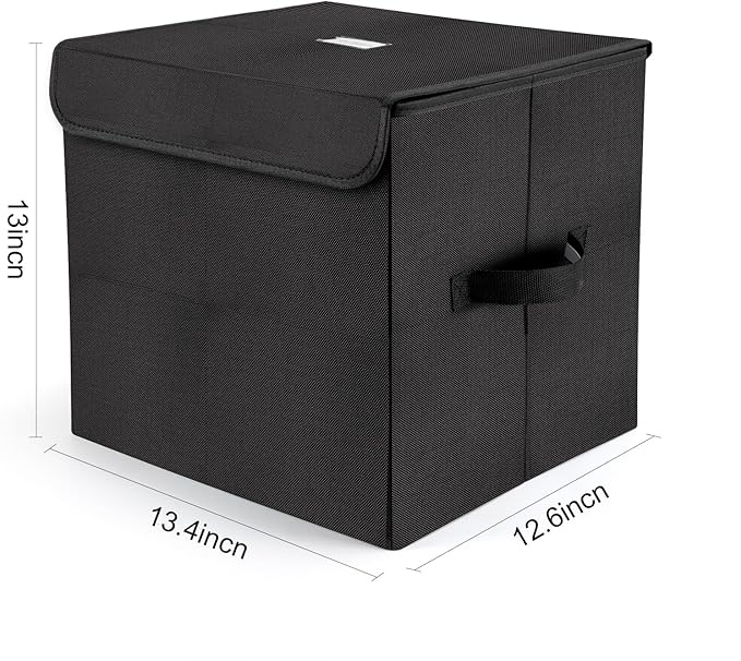 UENTIP Vinyl Record Storage Box for 12 Inch LPs, Holds up to 80 Albums, Collapsible Storage Crate with Lid & Handles for Valuable Album Collection (Black, 13 Inch)