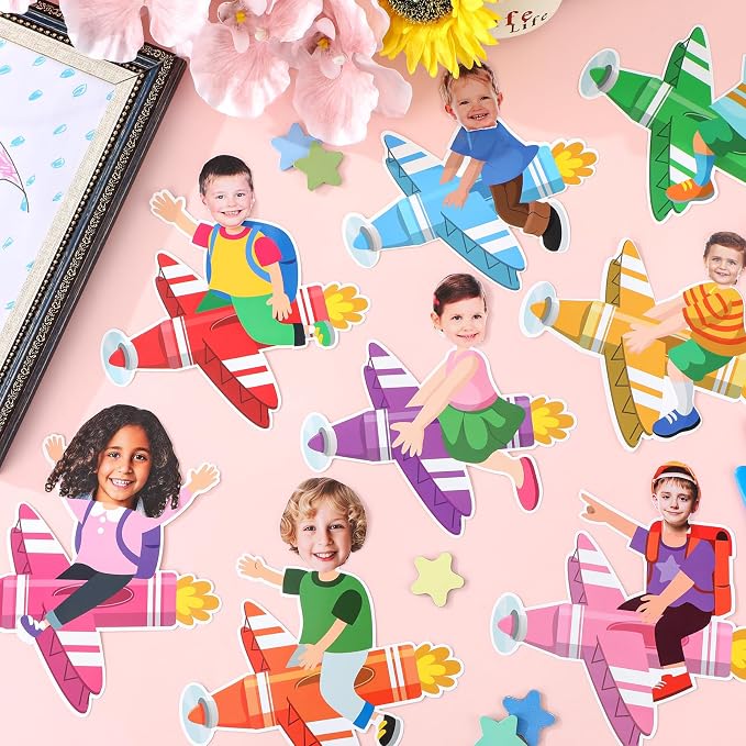 gisgfim 80Pcs Crayon Cutouts Back to School Decoration Bulletin Board Colorful Crayon Airplane Paper Cut-Out Classroom Decor for Boy Girl DIY Craft Photo Wall Kindergarten Preschool Party Favor Supply