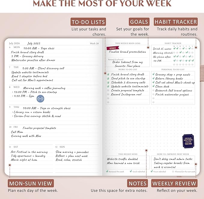 Legend Planner Jan 2026 – Jan 2027 Dated Weekly & Monthly Planner to Hit Your Goals, Increase Productivity & Live Happier. Organizer Notebook & Productivity Journal. A5 Hardcover (Rose Gold)