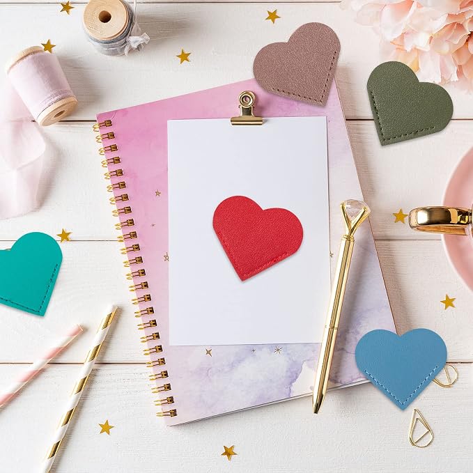 Sabary 40 Pcs Leather Heart Bookmarks Corner Bulk Page Markers for Women Teachers Students Book Lovers Cute Heart Shape Reading Gifts for Back to School Office Home Supplies(Classic Color)