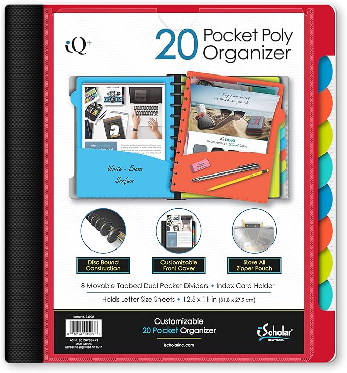 iScholar 20 Pocket Folder with Zipper Pouch, Color May Vary (34906)