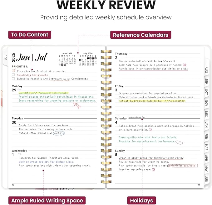 Planner 2026-2027, Monthly and Weekly Academic Planner July 2026 - June 2027, Hardcover Student Teacher Planning Agenda Calendar Book with Tabs, Perfect for Office School Supplies, A4 (8.5" x 11") - Painted Bloom