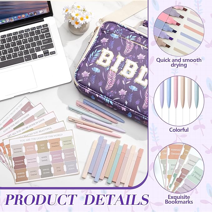 Sinload Large Bible Cover Case for Women, Bible Study Supplies Journaling Kit Chenille Letter PU Leather with Tabs Gel Pen Highlighters with Strap Easter Mothers Day Christian Gifts for Women Mom