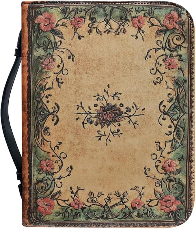 Retro Style Bible Book Cover Flower Bible Book Carrying Case Christianity Bible Accessories Bible Case Girls Bible Bags-Size：M