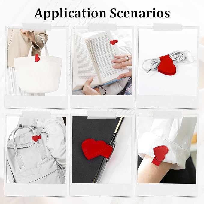 2Pcs Magnetic Leather Heart Bookmarks with Pen Holder, Cute Book Markers Clip with Gift Box, Reading Accessories for Book Lovers Women Teachers Students, Red