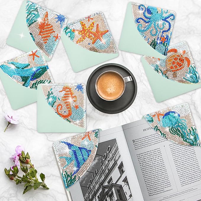 8 Pcs Diamond Painting Bookmark, DIY Corner Book Makers for Adults Book Lovers, Diamond Dot Art Beginner, Small Diamond Art Kits, Paint by Art Crafts Gift for Women Girls (Sea Animal 8)
