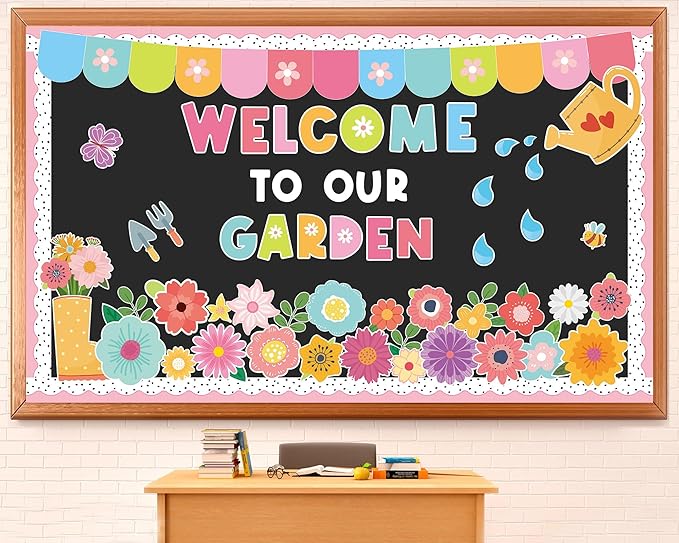 Spring Theme Bulletin Board Flower Welcome to Our Garden Positive Bulletin Board Set Wildflower Classroom Decorations Colorful Floral Cutouts for Nursery Chalkboard Window Wall Door Home Office Decor