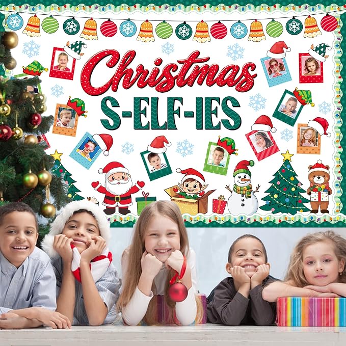 55 PCS Winter Bulletin Board Decorations Christmas Selfie Bulletin Board Decor Selfie Cutouts DIY Photo Crafts Snowman Decorations Winter Classroom Christmas Decorations for School Home Holiday Party
