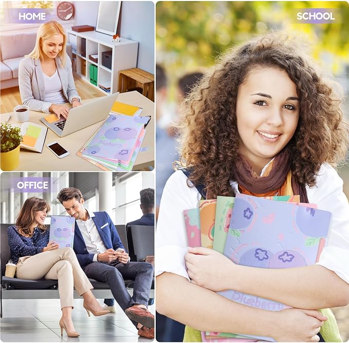 Cute Expanding File Folder Fruit Series - 5 Pockets Accordion Document Organizer, Waterproof Poly Plastic, A4/Letter Size for School Office Home (Blueberry)