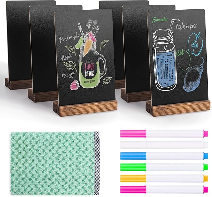 6Pcs Tabletop Chalkboard Sign, 7.8x5 Inch Double-Sided Message Boards, Blackboard with Base Stands for Coffee Shop, Restaurant, Home, Bar