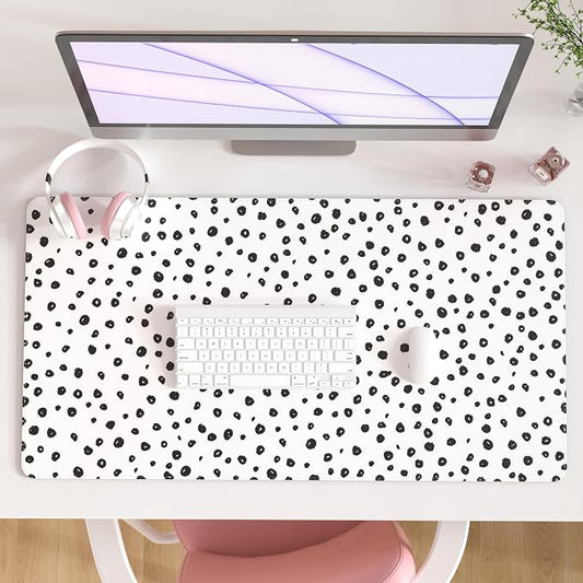 Colorful Star Boho Desk Mat, XXL Mouse Pad Desk Pad Boho Desk Accessories for Women Office Decor, Non-Slip Rubber Base Waterproof Leather Computer Desk Mat, Polka Dot Gaming Mousepad, 31.5" x15.7"