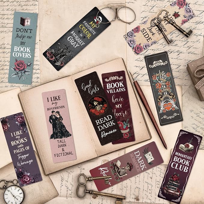 Wxiben Dark Romance Bookmarks Gifts - 20PCS Gothic Book Marks Skeleton Flower Book Markers Double Sided Romantasy Bookmarks Gift for Women Girls Dark Romance Reader Book Lovers Students Teachers