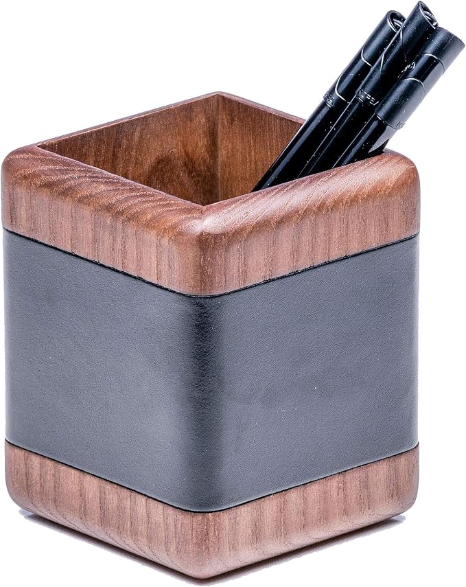 Dacasso Walnut and Leather Pencil Cup