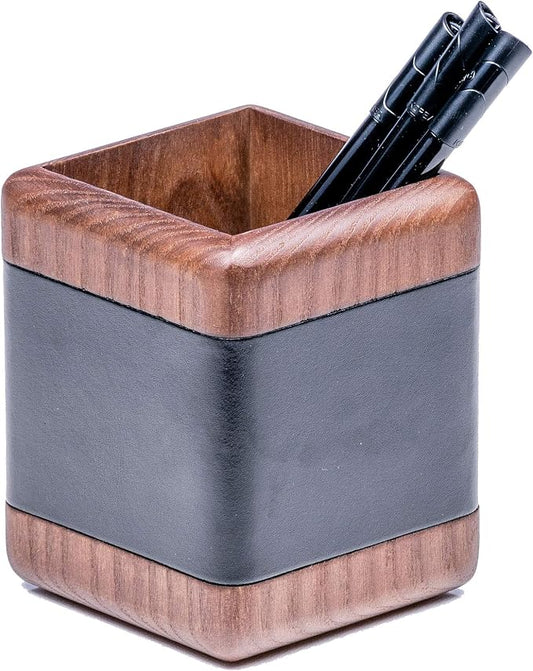 Dacasso Walnut and Leather Pencil Cup