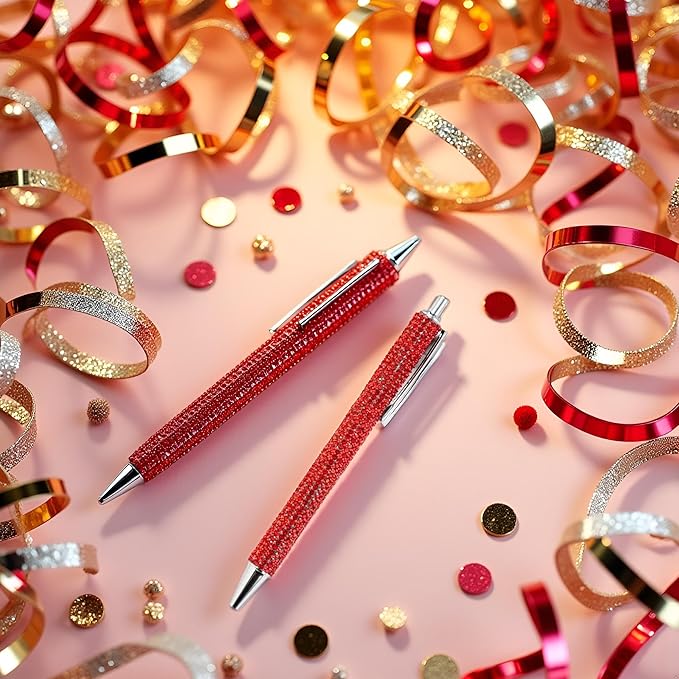Red Rhinestone Bling Metal Ballpoint Pens Stationery Press Pen Black Ink Gift Pens for Women Girls Coworkers Novelty Cool Signature Pen Writing and Correction Supplies