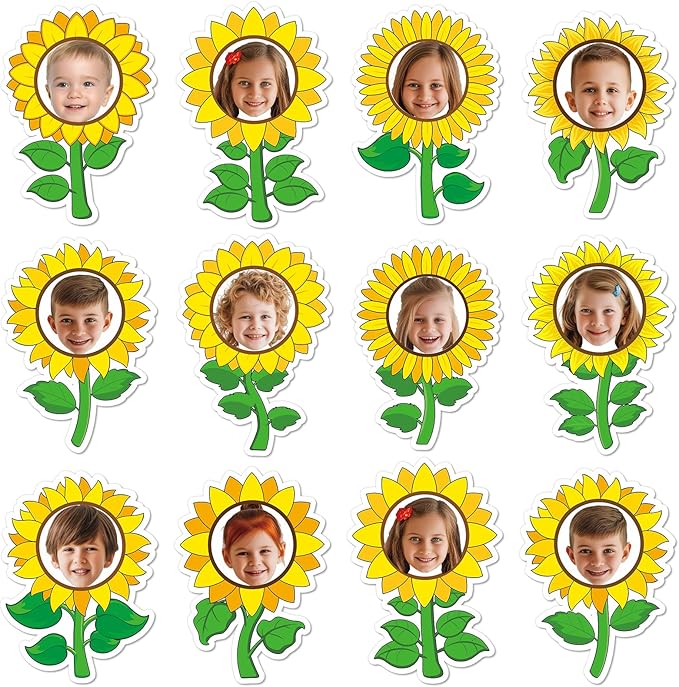60pcs Sunflower Theme DIY Cutouts Sunflower Bulletin Board Decoration Set Bright Sunflowers Paper Cut-Outs Classroom Decor for Boy Girl Classroom DIY Photo Craft Kindergarten School Wall Door Supplies