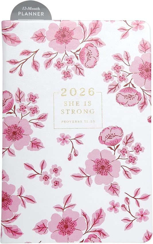 WORLD TRAVELER 2026 Planner - 6x8 Inch Weekly and Monthly Calendar Planner Agenda Book with Bookmark & Ribbon for School and Office, Size 6X8, Pink Cherry