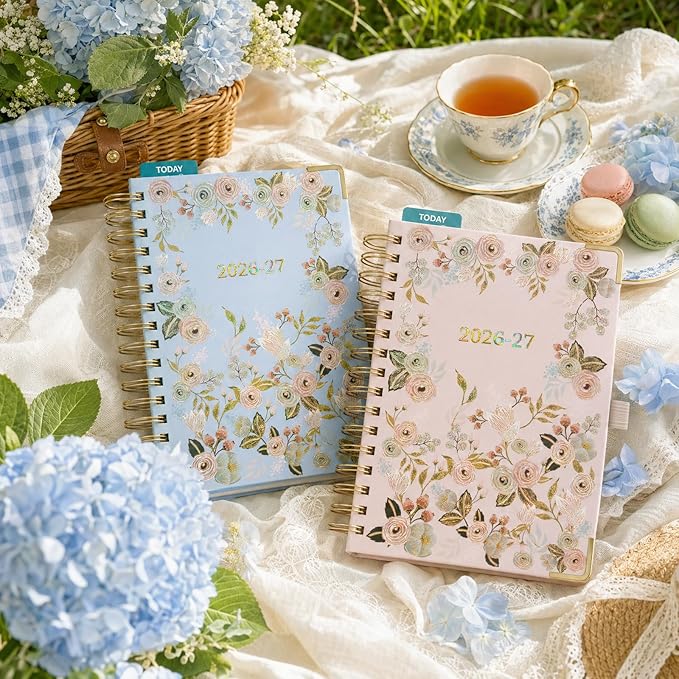 BEZEND Weekly Planner 2026-2027 (6" x 8.5") with Hourly Timeslot (Jul 26-Dec 27) 18 Months Academic Calendar - Deluxe Design - Thick 100GSM Paper, Laminated Monthly Tabs, Corner Protectors, Light Blue