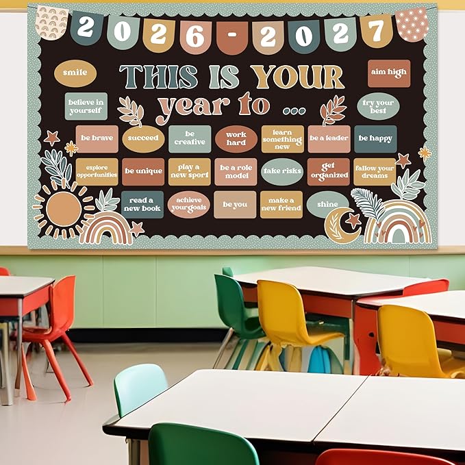 Classroom Bulletin Board Set Boho Motivational This is Your Year Decoration Retro Boho Inspirational Reading Welcome Back to School Bulletin Board Cutouts for Office Chalkboard Wall Door Decor Supply