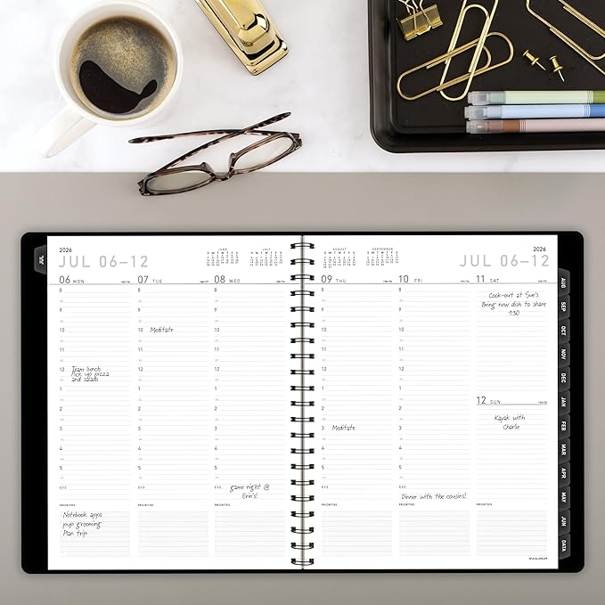 AT-A-GLANCE Planner 2026-2027 Weekly & Monthly Academic 12-Month July-June Half-Hourly Appointment Book, 8-1/4" x 11", Contemporary, Black (70957X05)