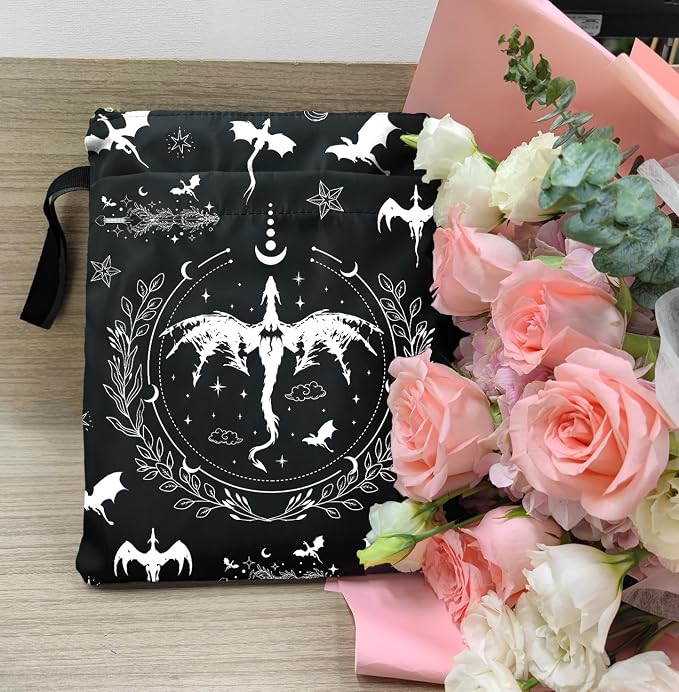 Romantasy Dark Academia Dragons Book Sleeve, Fantasy Novel Reader Gift, Bookish Gifts, Book Inspired Gift, Paperback Book Protector Book Cover Dragons Lovers Book Gifts (Dragons Book Pouch-Black)