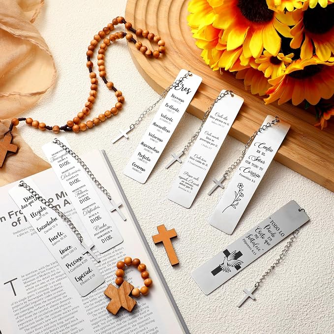 Mooliwe 12 Pcs Regalos Cristianos Spanish Christian Bookmarks Christmas Spanish Christian Gifts Bulk for Women Bible Verse Metal Religious Scripture Cross Inspirational Bookmarks with Church
