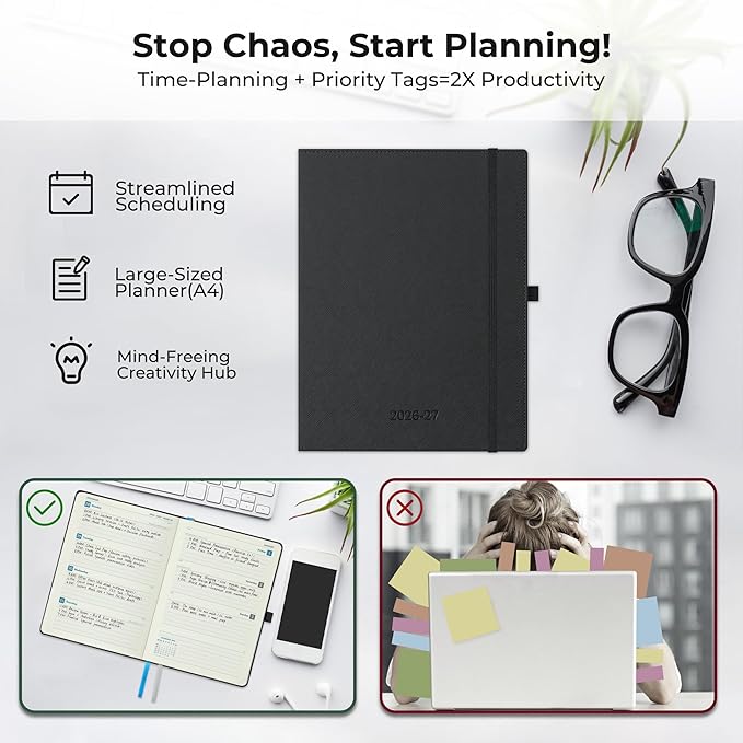 Weekly Monthly 2026-2027 Planner (July 26-Dec 27),11.5"x8.5",18 Months Agenda Plan with Month Tabs & Pocket,Expenses/Note Pages, Academic Calendar with Vegan Leather Cover,Black