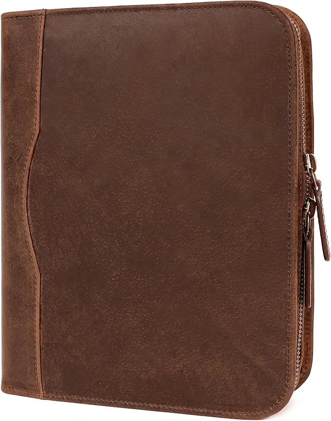 ELIZO Leather A5 Portfolio Padfolio Folio A5 Notebook Journal Cover Planner Binder Small Mens Business Work Folder Organizer (Grizzly)