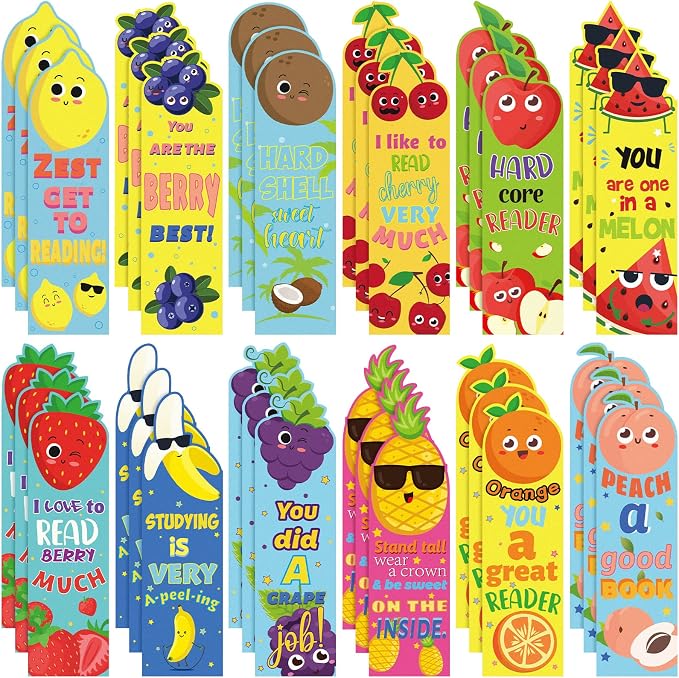 Fainne 60 Pieces Fruit Scented Bookmarks Kids Bulk Scratch and Sniff Classroom Valentines Day Back to School Bookmarks Gift Stuff for Students Christmas End of Year Graduation Birthday Favor