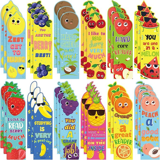 Fainne 60 Pieces Fruit Scented Bookmarks Kids Bulk Scratch and Sniff Classroom Valentines Day Back to School Bookmarks Gift Stuff for Students Christmas End of Year Graduation Birthday Favor