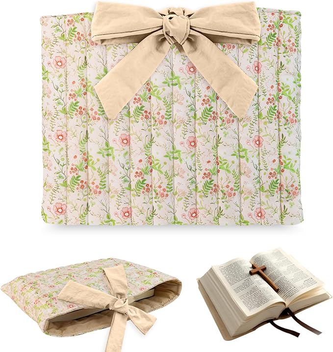 Bible Cover Case for Women,Large Bible Tote Bags for Women Organizer Quilted Bible Carrying Case(new) (Khaki Flower)