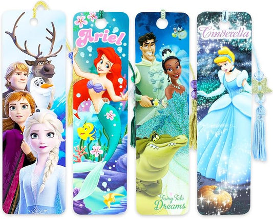 Disney Princess Bookmark Set - Bundle with 4 Bookmarks for Kids Featuring Ariel, Cinderella, Tiana, Frozen | Disney Princess Party Supplies for Girls Kids Women
