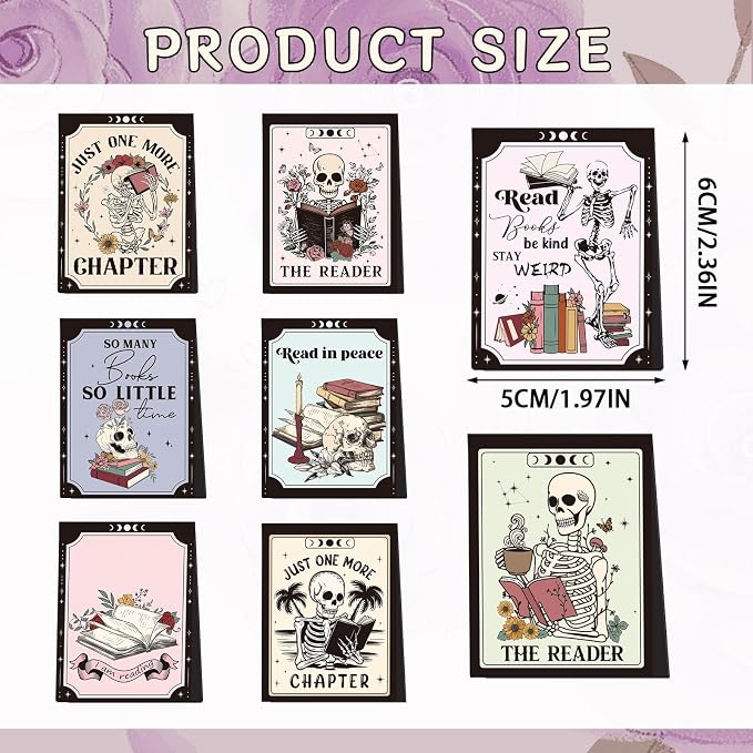 Wxiben Skeleton Magnetic Bookmark Gifts - 8Pcs Skull Flower Bookmarks Magnetic Skeleton Reading Book Mark Magnets Bookmark Page Markers Clip for Women Book Lover Bookish Reader Students Teachers