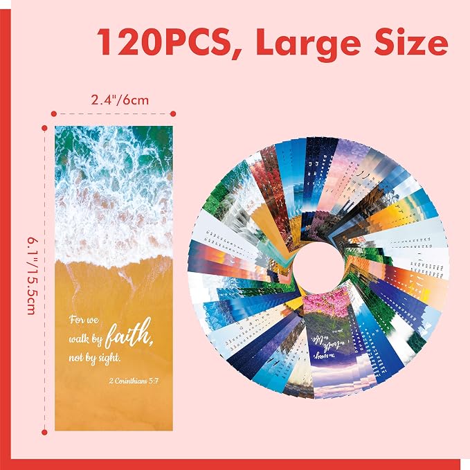 120 PCS Bible Bookmarks with 30 Designs, Double Sided Printing, Christian Motivational Verses for Women, Men, Church & Office Supplies, Book Lovers (2.4 inch x 6.1 inch)