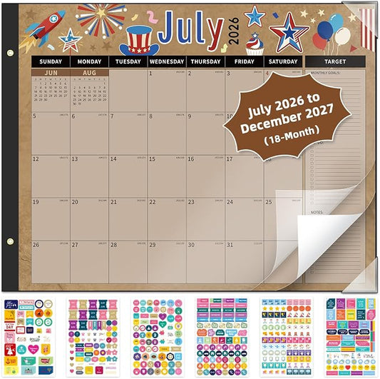 Ospelelf Calendar 2026-2027 Large Desk Calendar 2026 Monthly Desktop Calendar 22'' x 17'', 18 Month Family Office Calendar with Plastic Cover, Use July 2026 - Dec 2027
