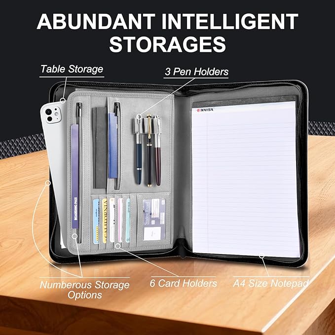 Premium Vegan Leather Padfolio with Zipper – 8.5" x 11" Portfolio Organizer for Legal Pads & Spiral Notebooks – Professional Business Folder for Men and Women (Gray)
