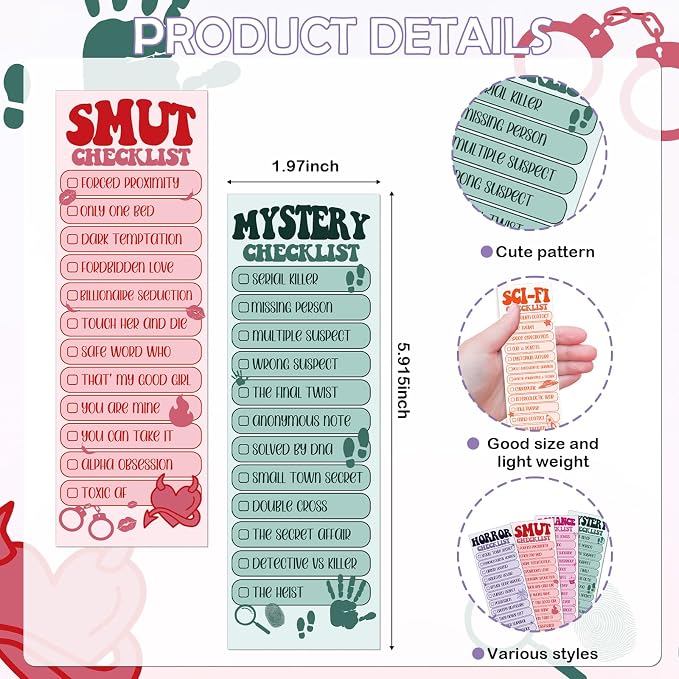 120 Pcs Bookmark Book Tracker, Romance Horror Fantasy Paper Bookmark for Women Man, Double-Sided Reading Page Markers for Reading Lovers Bookish Students School Supplies