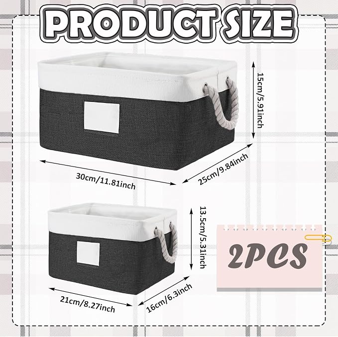 Gerrii 2 Pcs Locker Accessories Kit Black Locker Organizers Storage Bin with PVC Label Fabric Basket Back to School Essentials Sturdy Cube Storage Bin for Back to School Cabinet Organizer Decor