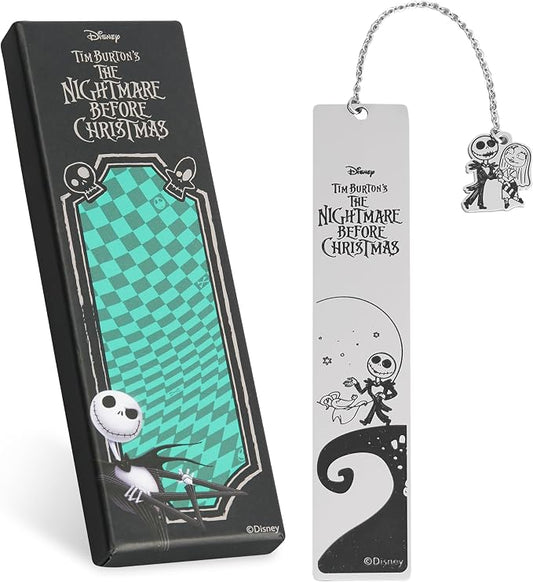 Disney Stitch Bookmark with Gift Box Metal Page Markers Hanging Charm Stainless Steel Gifts for Women Teens Kids School Uni Reading Teacher Gifts (Silver Jack Skellington)