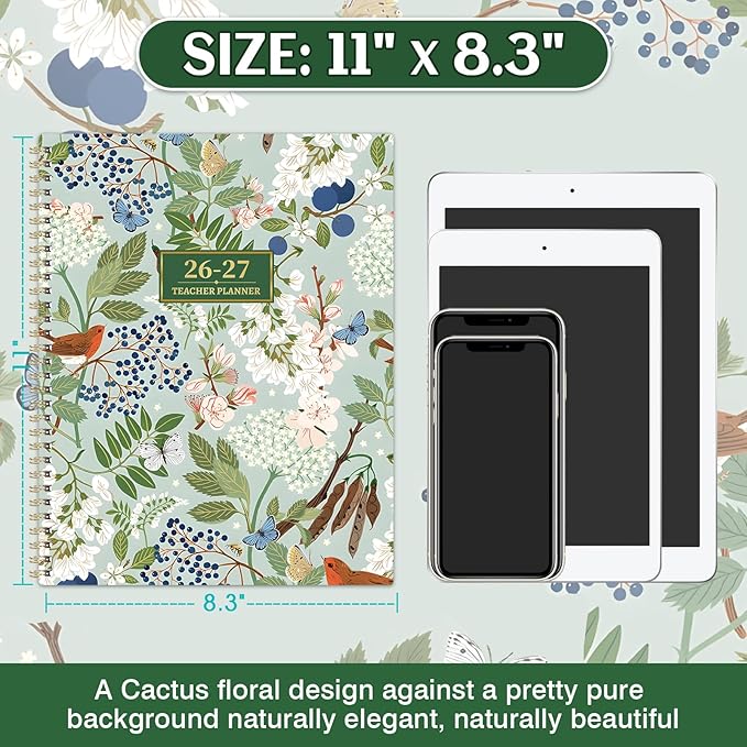 Teacher Planner 2026-2027 - Teacher Lesson Planner 2026-2027, 8.3" x 11", Jul.2026 - Jun.2027, Academic Planner, Weekly & Monthly Lesson Plan Book for Teachers with Back pocket, Colorful Tabs - Floral