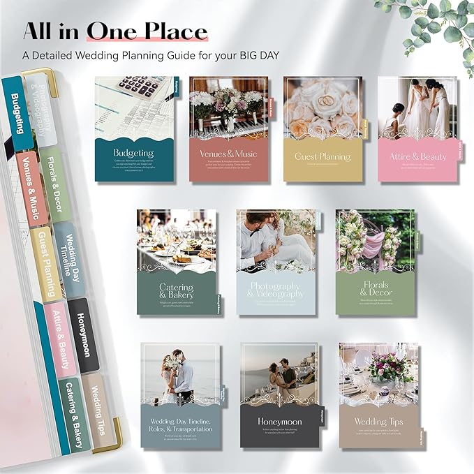 ABC life Wedding Planner Book and Organizer, 10 Sections Notebook Organizer for Bride, Engagement Gifts Binder Calendar with Colorful Stickers, Personalized Wedding Stuff, Flora Loop