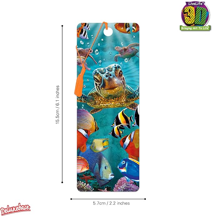 3D LiveLife Bookmark - Tiny Bubbles from Deluxebase. Cute Lenticular Sea Turtle Page Marker. Animal Themed Accessories for Book Lovers. Small Gifts for Men, Women, Writers and Teachers.