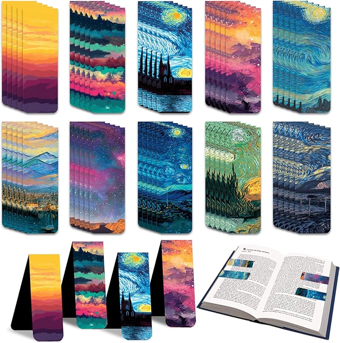 100 Pcs Magnetic Bookmarks Bulk, Cute Magnet Bookmark Page Clips - Magnetic Book Marks for Reading, Book Lovers, Teacher, Students, Women, Men – Party Favors, Teacher Gift, Bookmark Gift(Oil Painting)