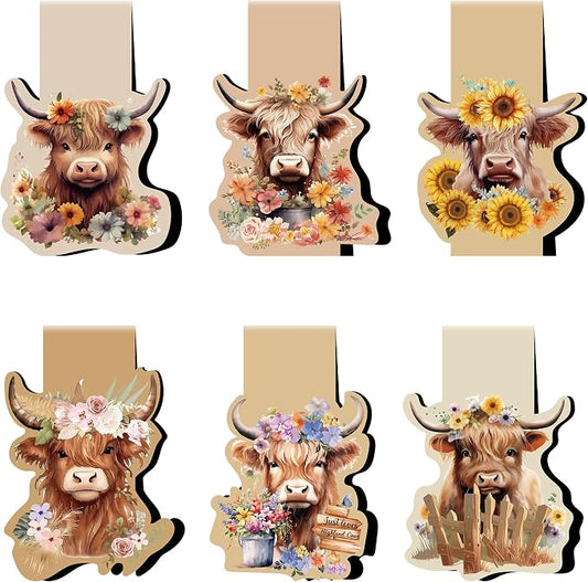 Highland Cow Magnetic Bookmarks - 6 Pack Book Marks Animals Shapes Magnets Bookmark Gifts Animal Paper Art Mark Party Office School Accessories Gift for Boys Girls Student Women Teacher