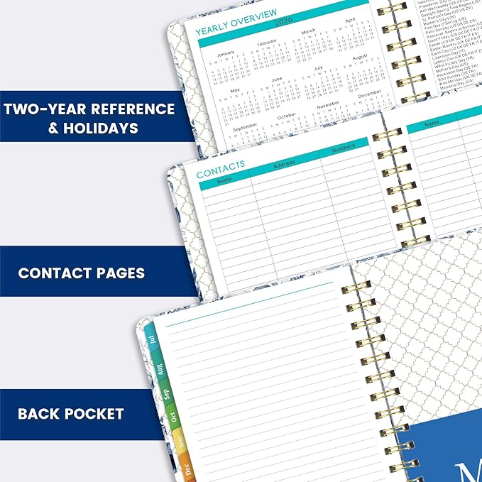 2026-2027 Planner - 6.4'' x 8.5'' Jul. 2026 - Jun. 2027, 2026-2027 Weekly & Monhtly Academic Planner Spiral Bound,with Sturdy Cover, Monthly Tab, Inner Pocket, Elastic Closure