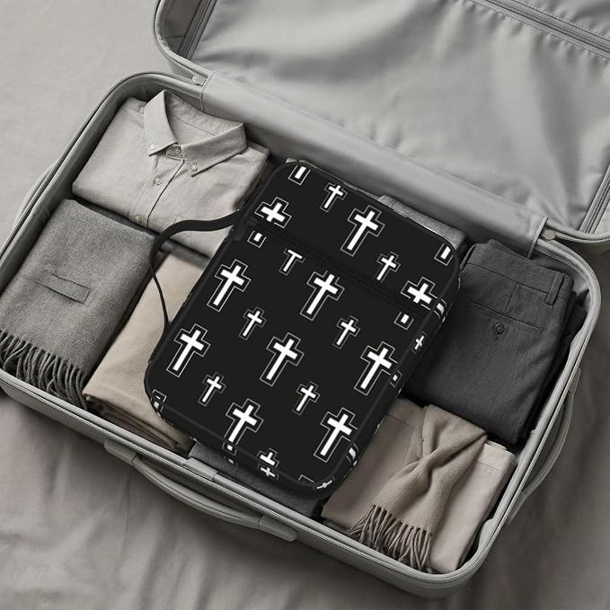 Christian Religion Cross Black and White Bible Cover Case Carrying Book Protector Case Bible Study Supplies Accessories Holder Case Christian Gift for Women Men